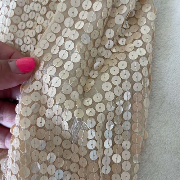 Tocca Champagne Silk Strapless Cream Sequin Dress - Picture 3 of 9